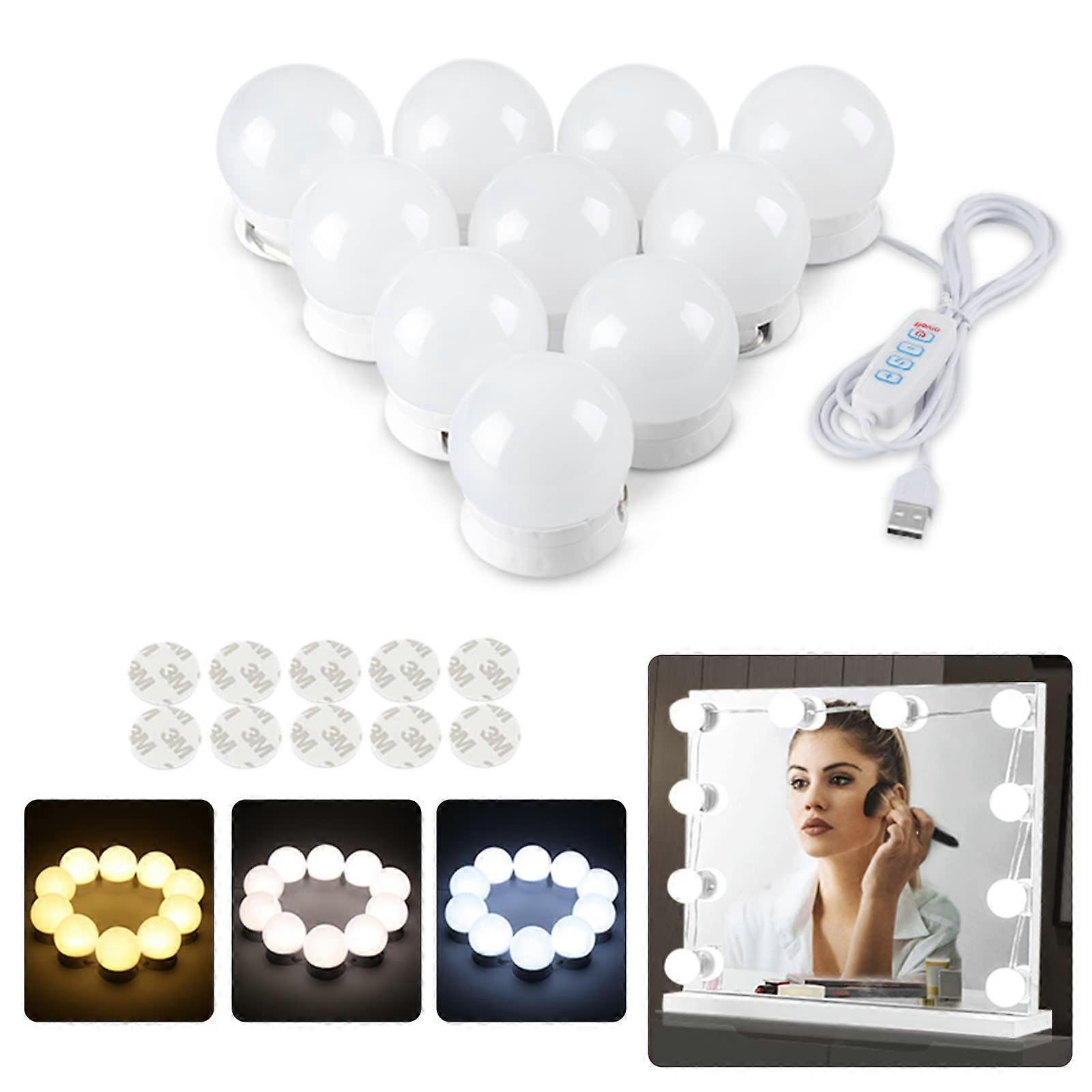 Vanity Mirror Lights, Dressing Table Mirror Lights USB Cable with 10 Dimmable Bulbs Led 3 Color Modes without Mirror
