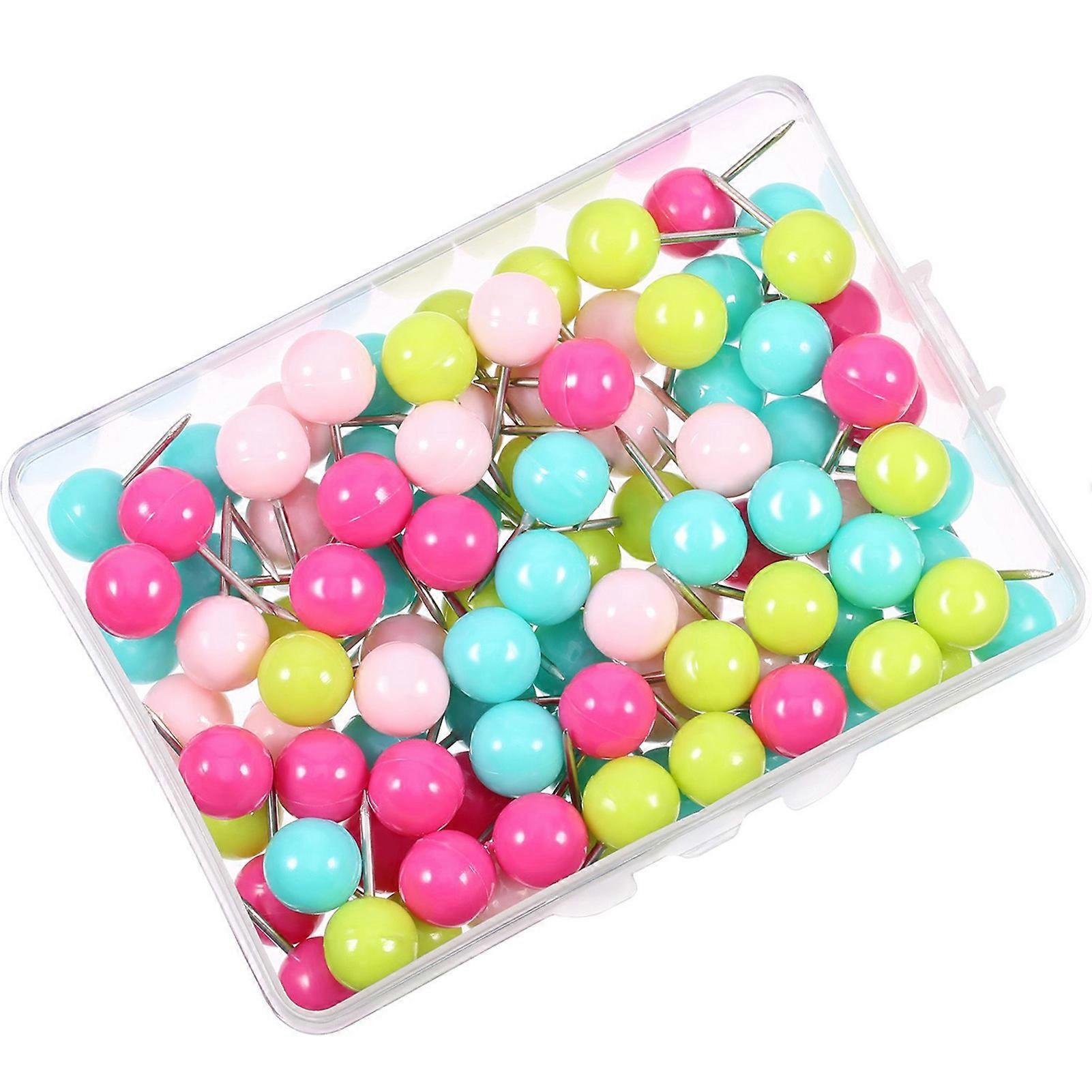 100Pcs Multi-Color Map Push Pins Round Head with Stainless Point Multi-Color Thumbnail Design Map Push Pins