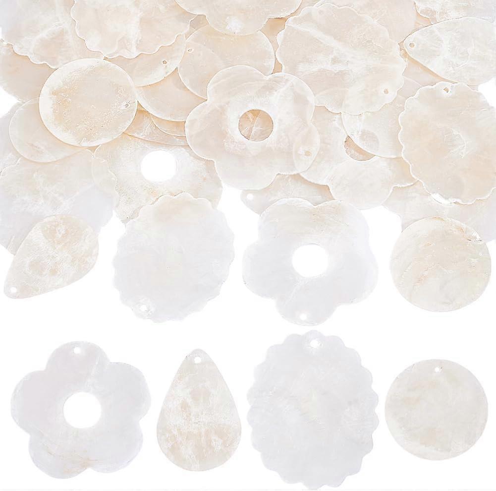 48Pcs Shells Pieces 4 Styles Natural Capiz Shell Pendants Slice Capiz Shell Discs Sea Shells with Holes Coin Bead Connector for DIY Craft Home Decor W