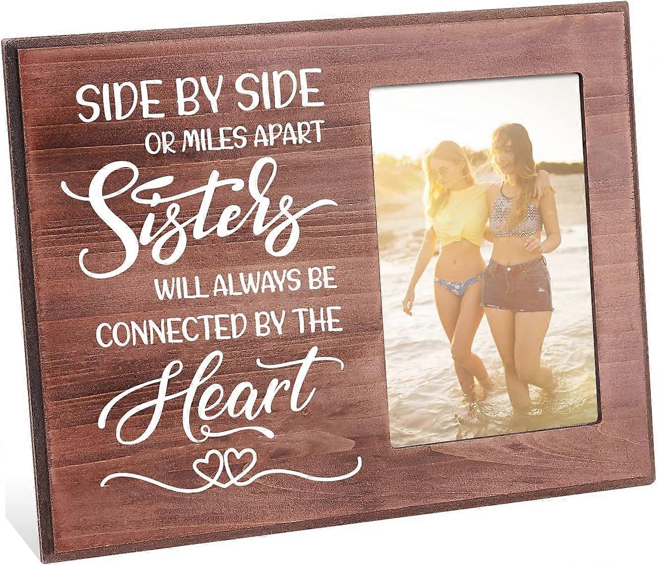 Side By Side or Miles Apart Sister Will Always be Connected By The Heart Sister Wooden Picture Frame 4x6 Inch Unique Photo Frame Going Away Birthday G
