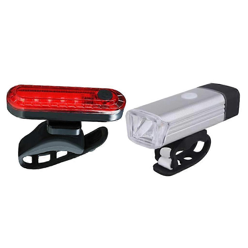 Rechargeable Bicycle Light Mountain Cycle Front Headlight Rear Light Silver