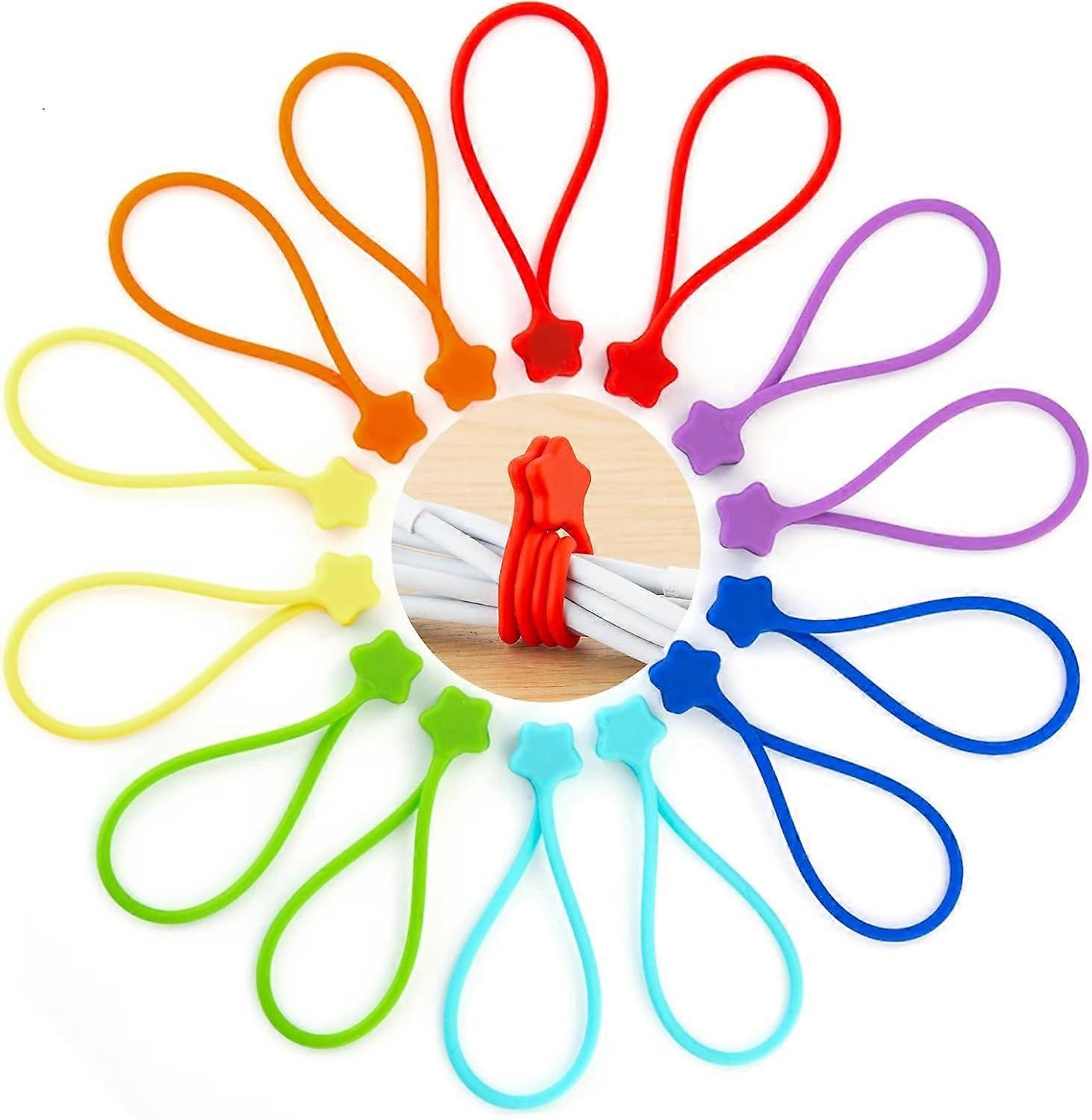 Reusable Silicone Magnetic Cable Ties, 7.48'' Magnetic Twist Ties for Bundling and Organizing, Holding Stuff, 7 Colors, 14 Pack (Random color)