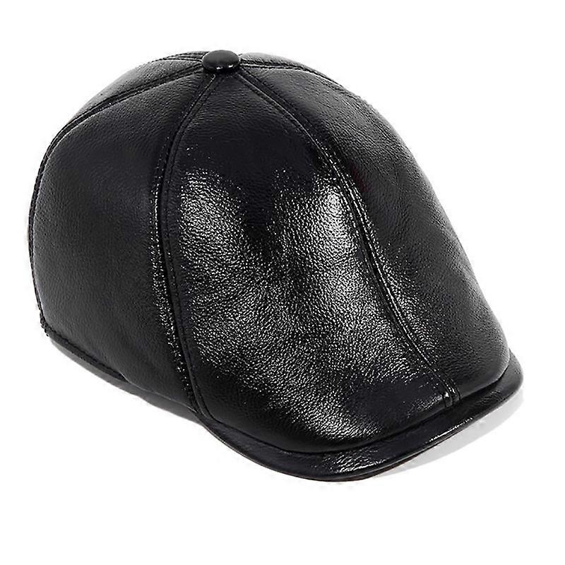 MIMIGO Real Leather Hat-Men Classic Cowhide Beret with Earflaps Design, Casual Warm Flat Caps, for Tourism, Mountaineering, Hiking