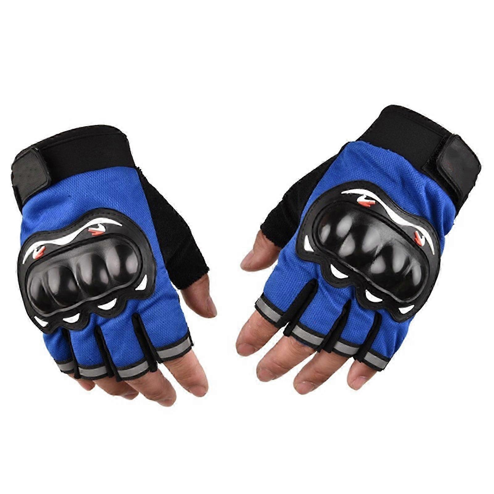Gants de moto à écran tactile, articulations dures, gants de course pour sports motorisés, pour l'alpinisme, le cyclisme, l'aérobic, gants bleus à demi-doigts