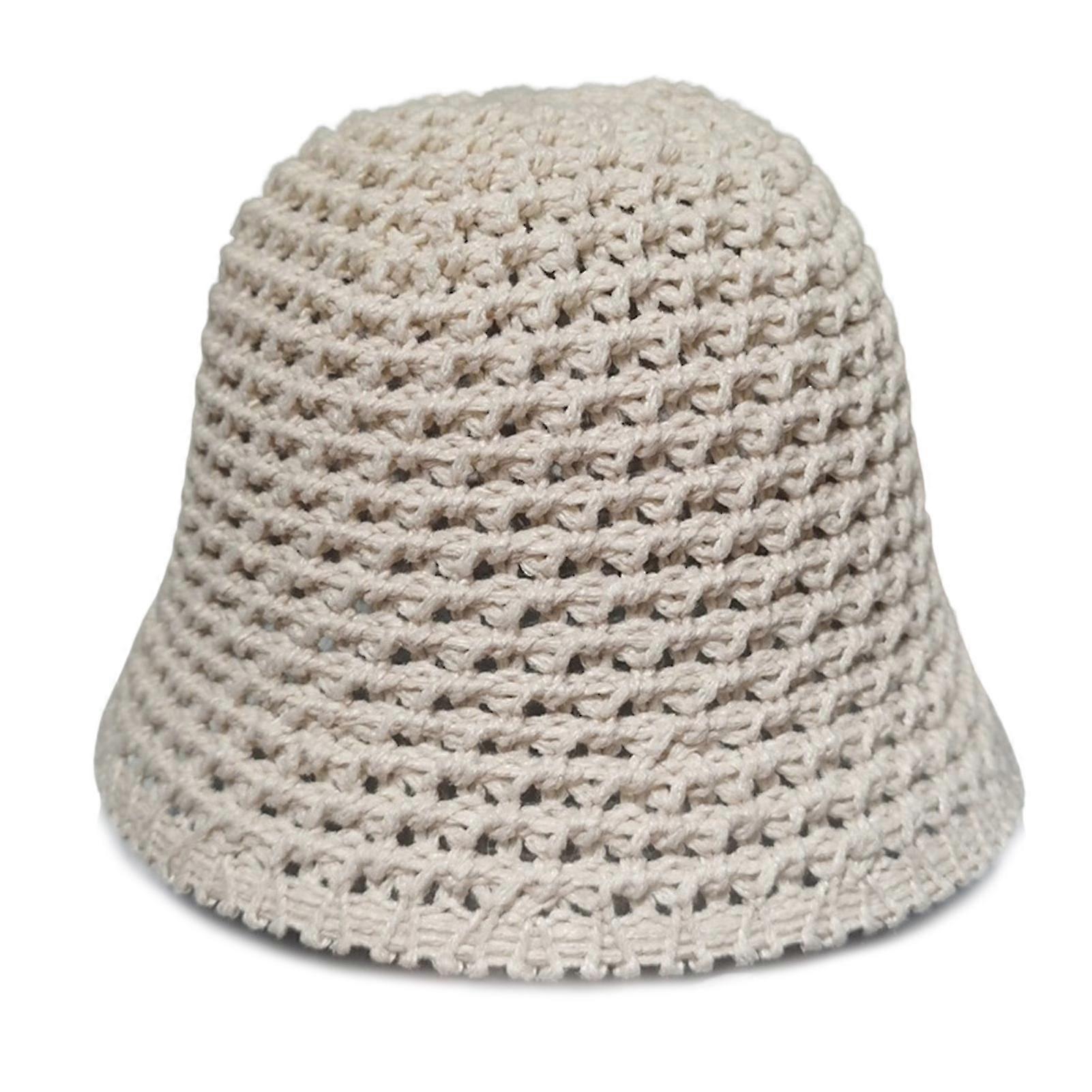 Women\'s Solid Color Woven Bucket Hat Breathable Knitted Sunshade Fisherman Hat For Spring And Summer