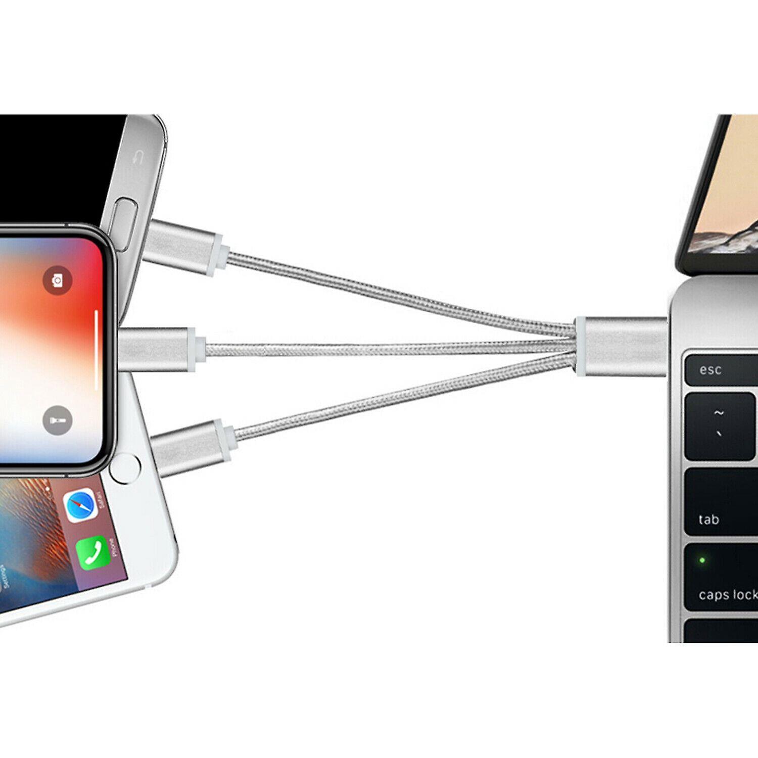 FX Powabud Nylon Braided 3 In 1 USB Data Cable - Silver