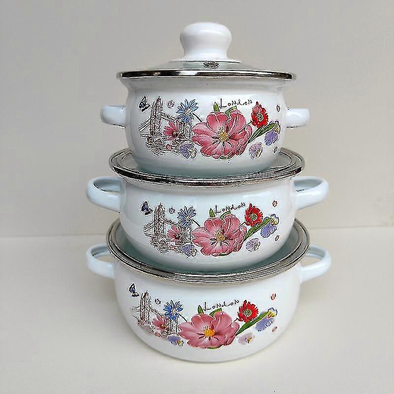 3 قطع المطبخ حساء وعاء المنزلية الحساء وعاء المينا Stockpot للطبخ وعاء الطبخ بمقبض مزدوج