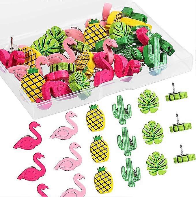 Wooden Push Pins Flamingo Pineapple Cactus Palm Leaf Push Pins Decorative Thumb Tacks Cute Pushpins Drawing Pins for Photos Wall Maps Bulletin Board