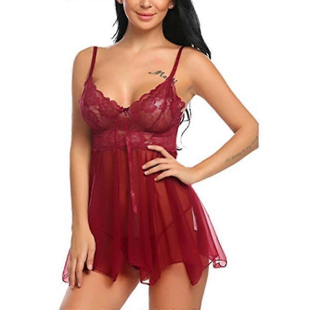 Donna Pizzo Trasparente Lingerie Babydoll Intimo Cami Camicia da Notte Camicia da Notte G-string Set