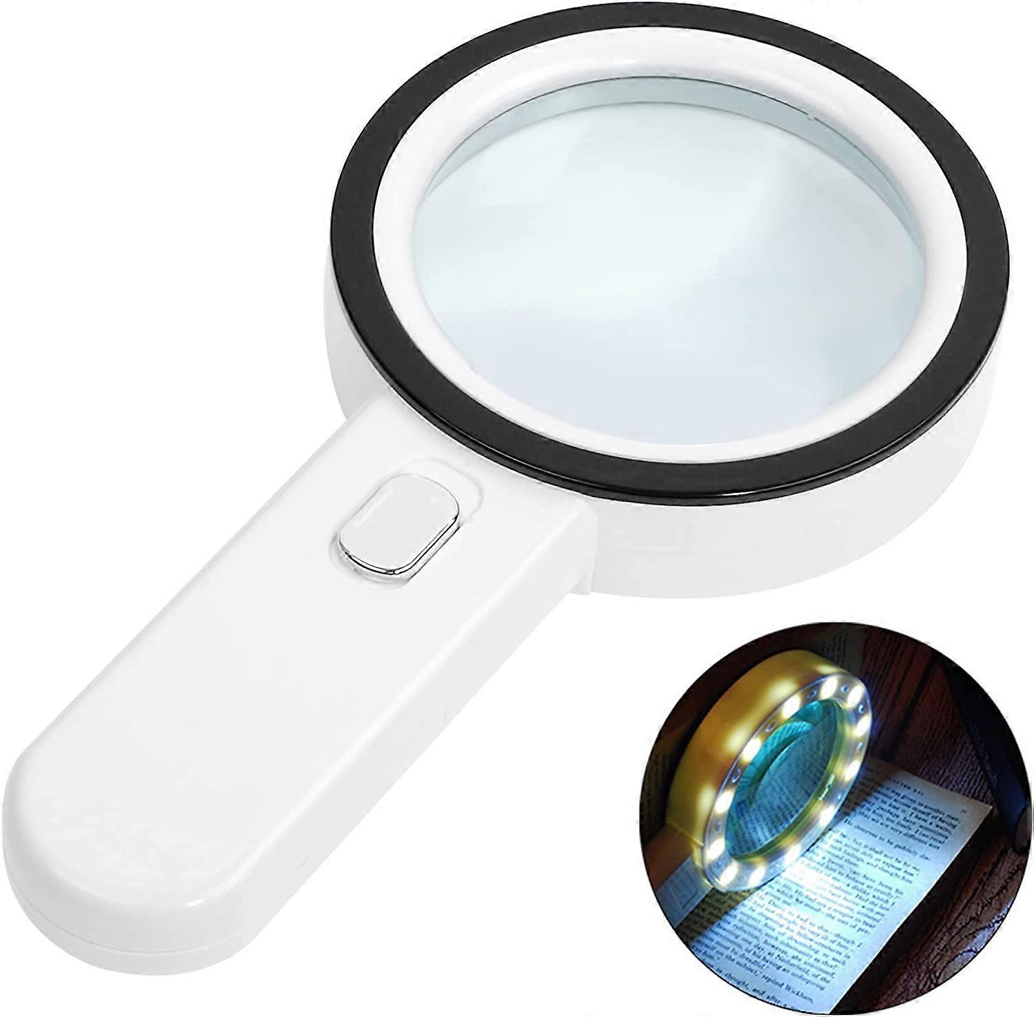 Lighted Reading Magnifier, 30X Magnifier with 12 LED Light, Handheld Magnifying Magnifier, Illuminated Magnifier for Reading, Jewelry, Seniors, Visual