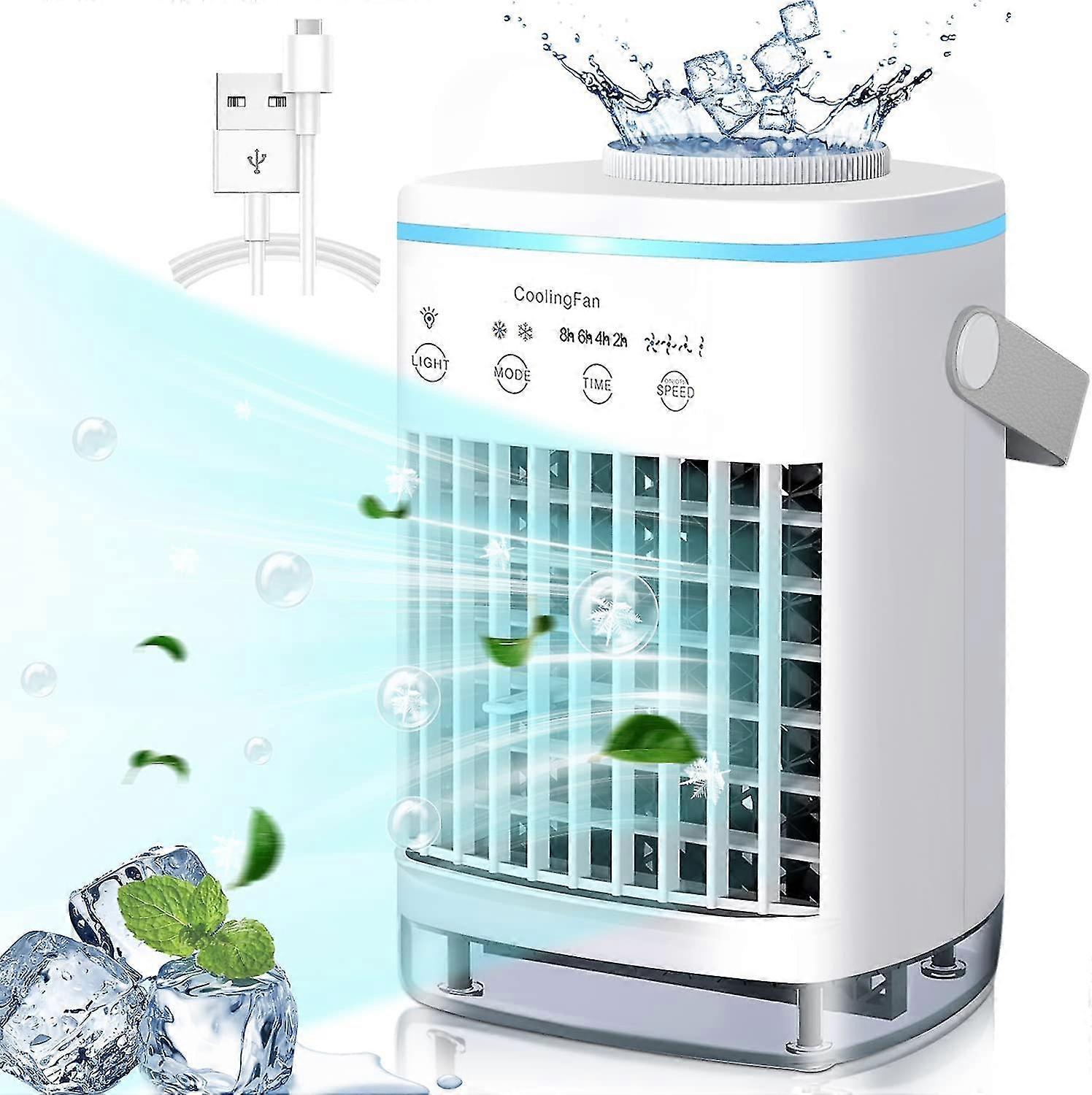 Portable Air Conditioners, Evaporative Personal Air Cooler With Top Fill 700ml Water Tank, Small Quiet Cooling Fan 4 Wind Speed & Colorful Light For B