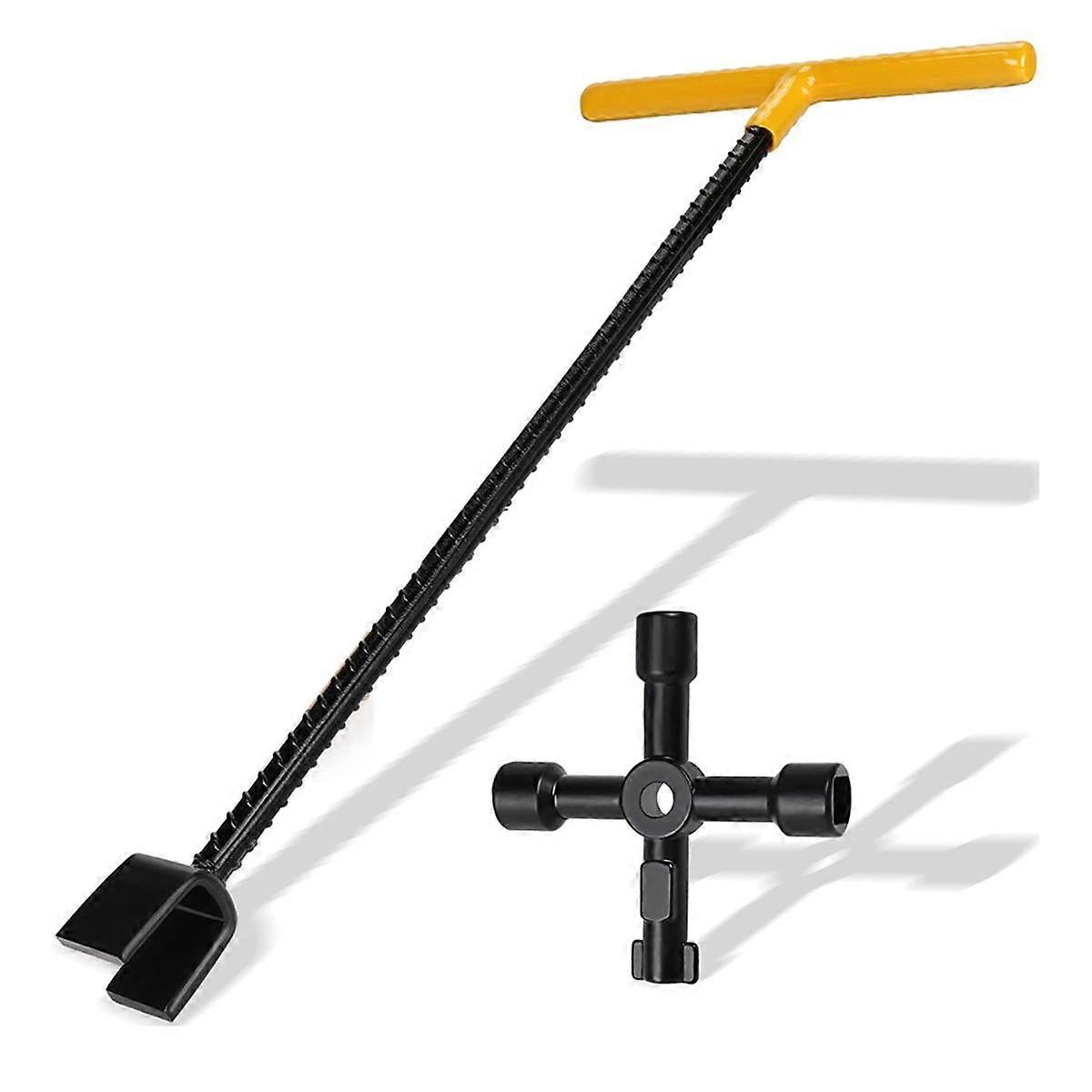 17 Inch Water Meter Key with 4-Way Multi-Functional Utilities Key, Contractor Grade Enforced Steel Water Shut Off Tool