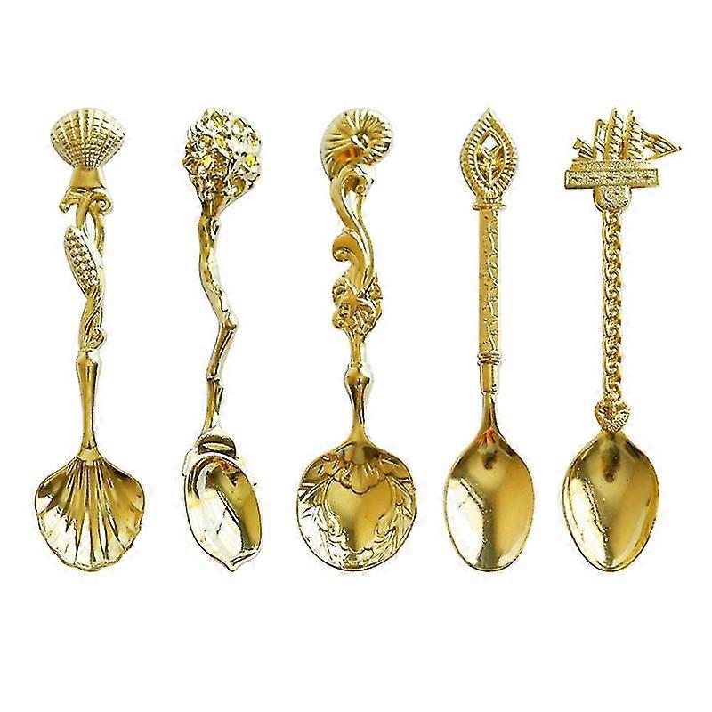 5pcs Coffee Spoon Retro Chic Alloy Rust Proof Multi-function Dessert Spoon For Home