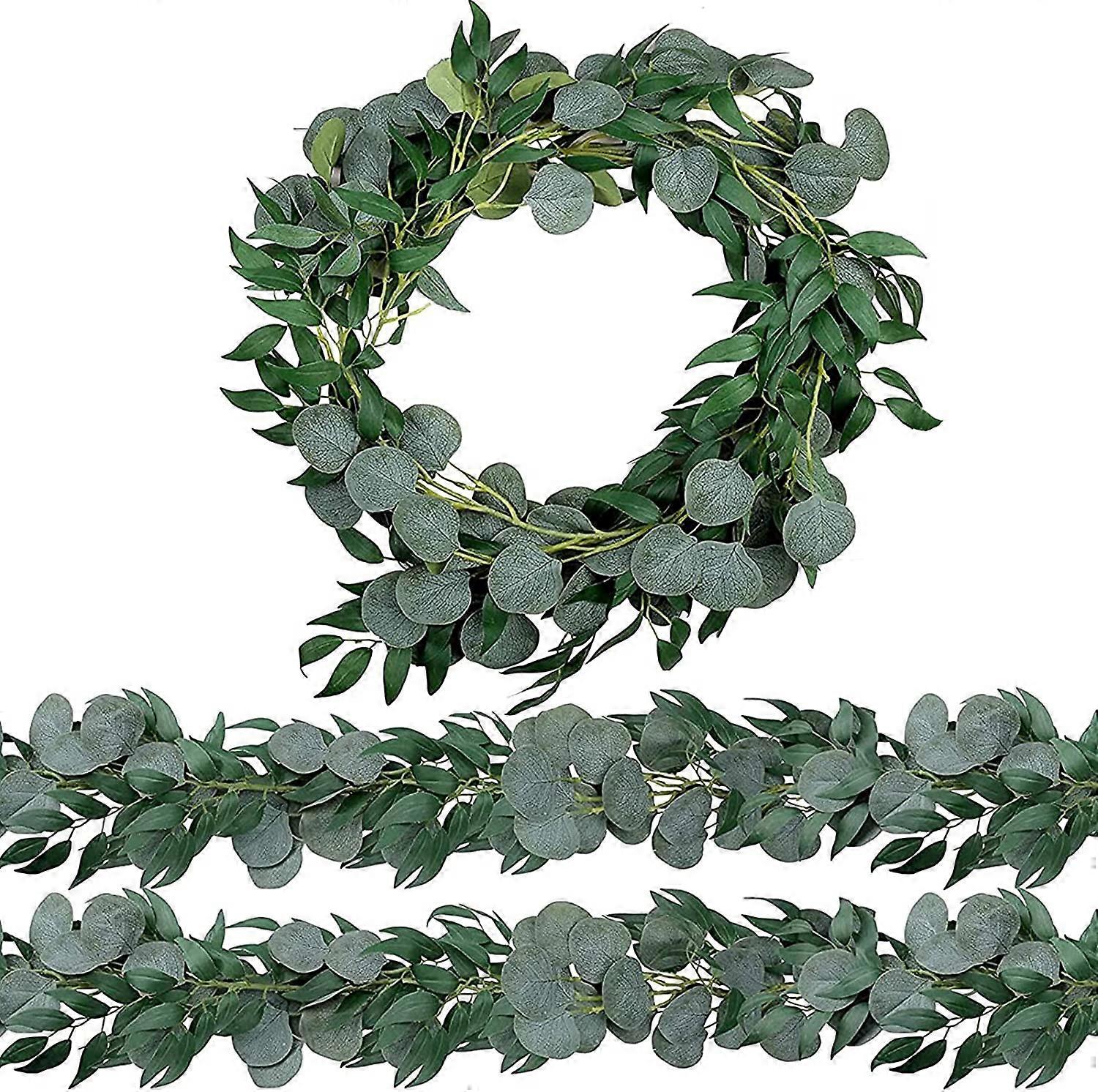 2er-Pack 6,5 Fuß künstliche Eukalyptus-Girlande mit Weidenblättern für Hochzeitsfeier Home Table Runner Arch Decor