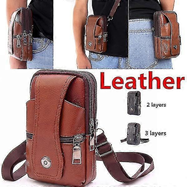 בגדי ריקוד גברים עור תיק מותניים רב תכליתי פאני חבילה קיבולת גדולה תיק חגורה חום תיקי כתף crossbody תיקים רב שכבתיים אבזם תיק טלפון נייד