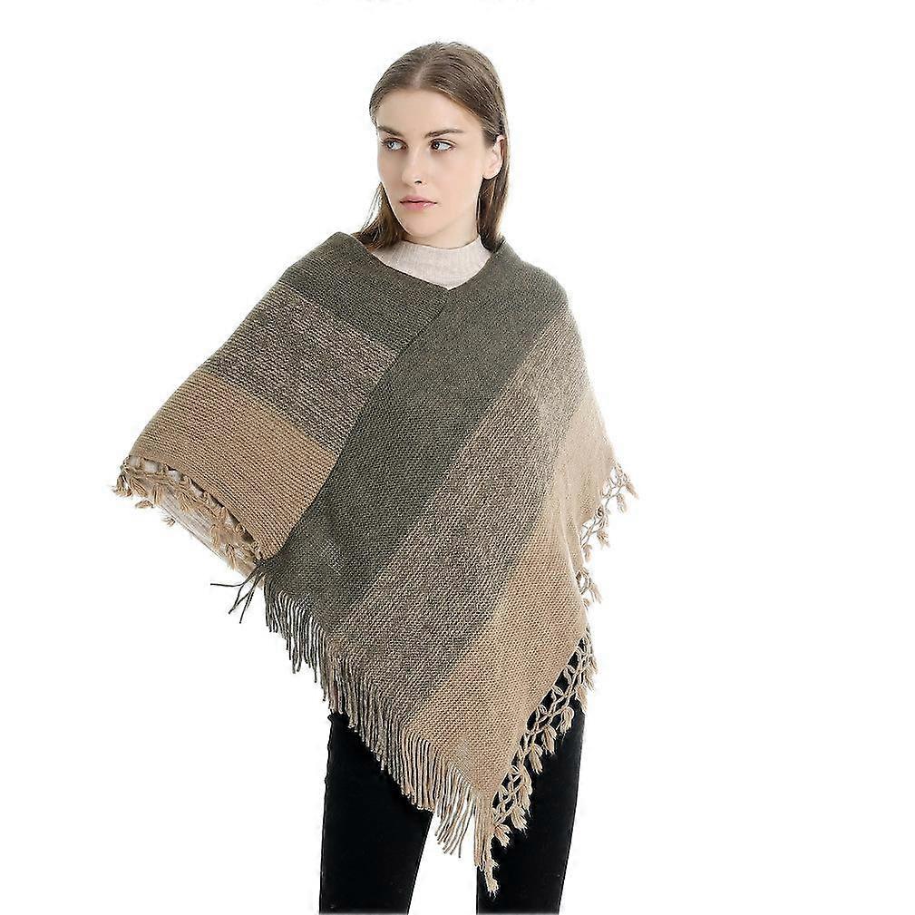 Warm Shawl Pullover Poncho Winter Coat with Tassel for Lady