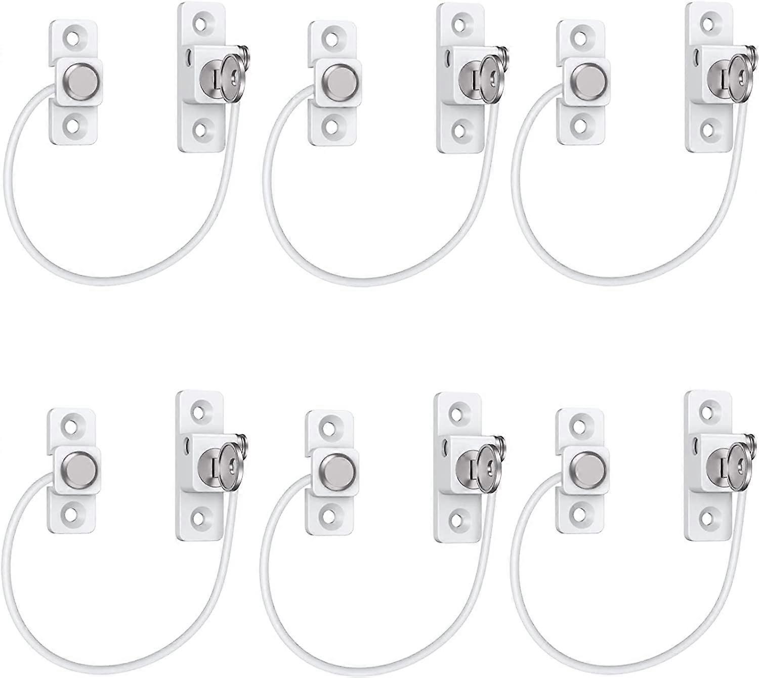 6 Pack UPVC Child Window Opener with Screws and Keys for Baby Safety Perfect for Home, Public and Commercial Applications - White