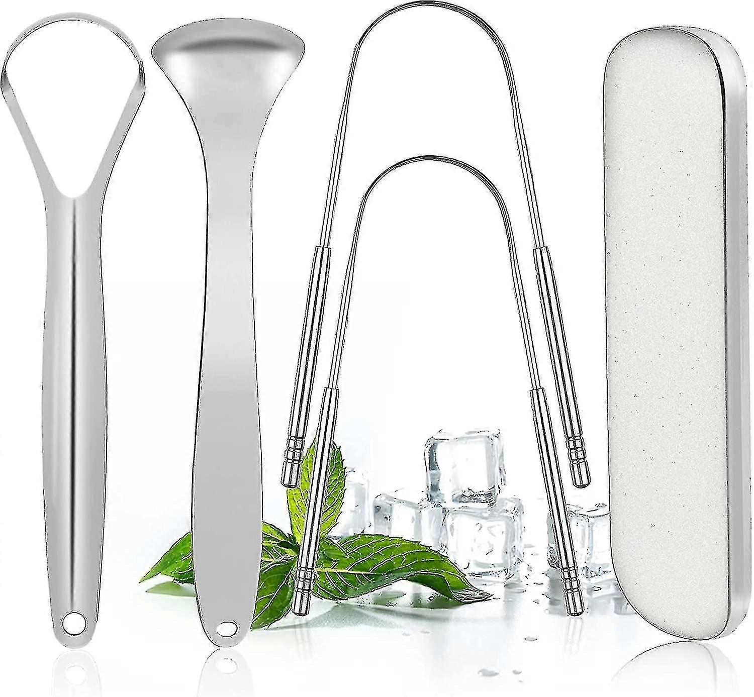 Grattoir à langue de 4 paquets, brosse à langue, nettoyant pour langue, langue en acier inoxydable