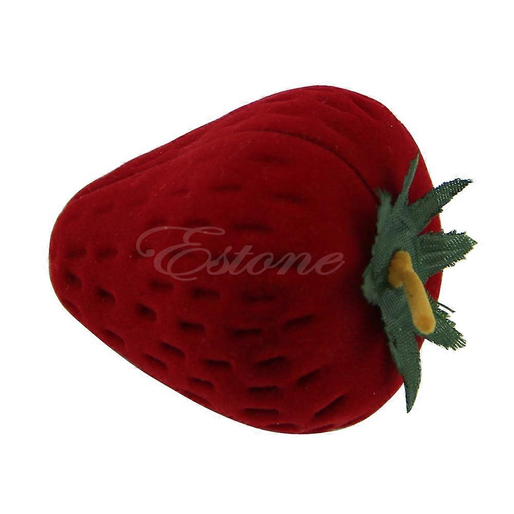 Cute Strawberry Flocking Ring Jewelry Box Earring Ear Stud for Case Gift Contain