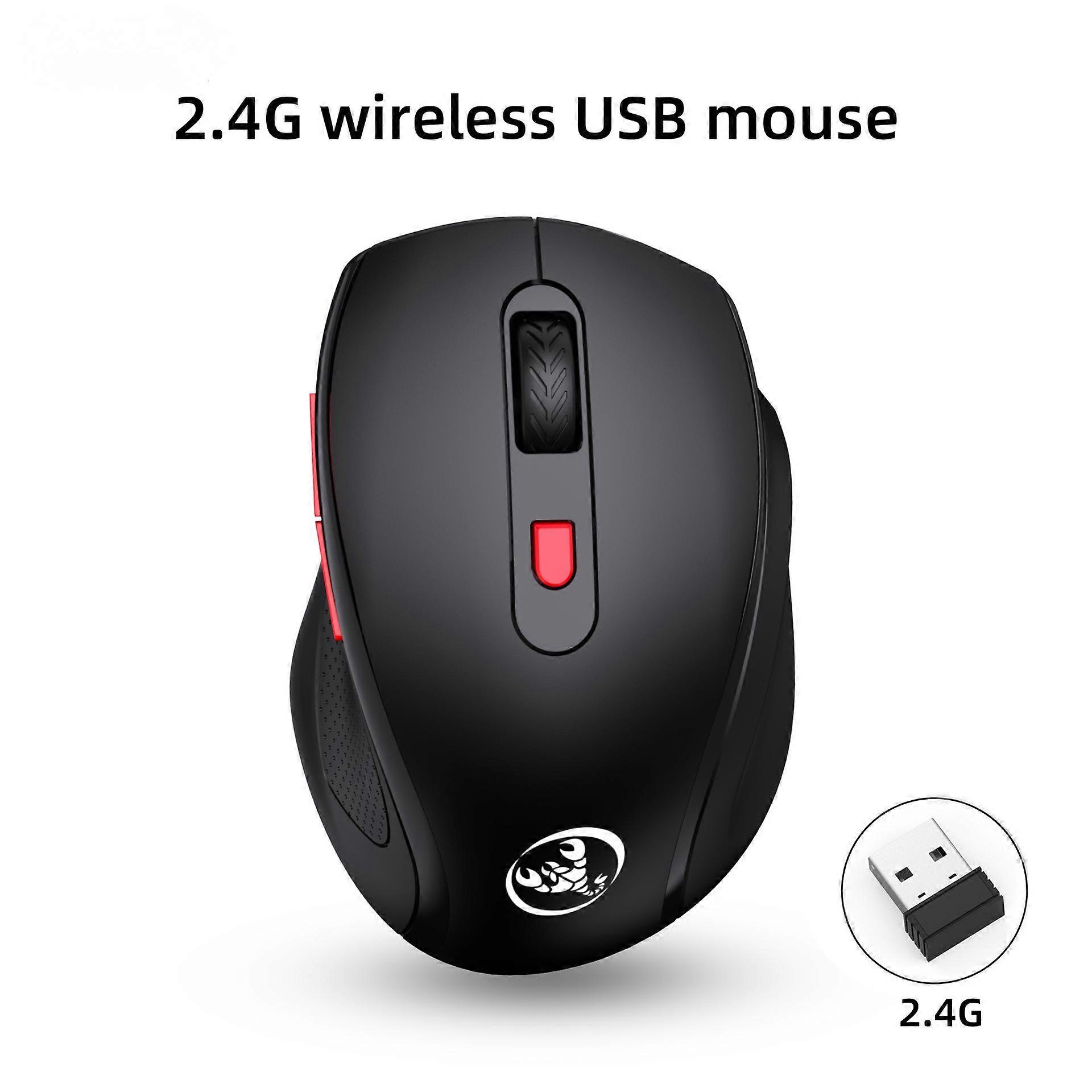 2.4G wireless mouse, 1600DPI adjustable, 6-button black optical office mouse suitable for desktop computers, notebooks