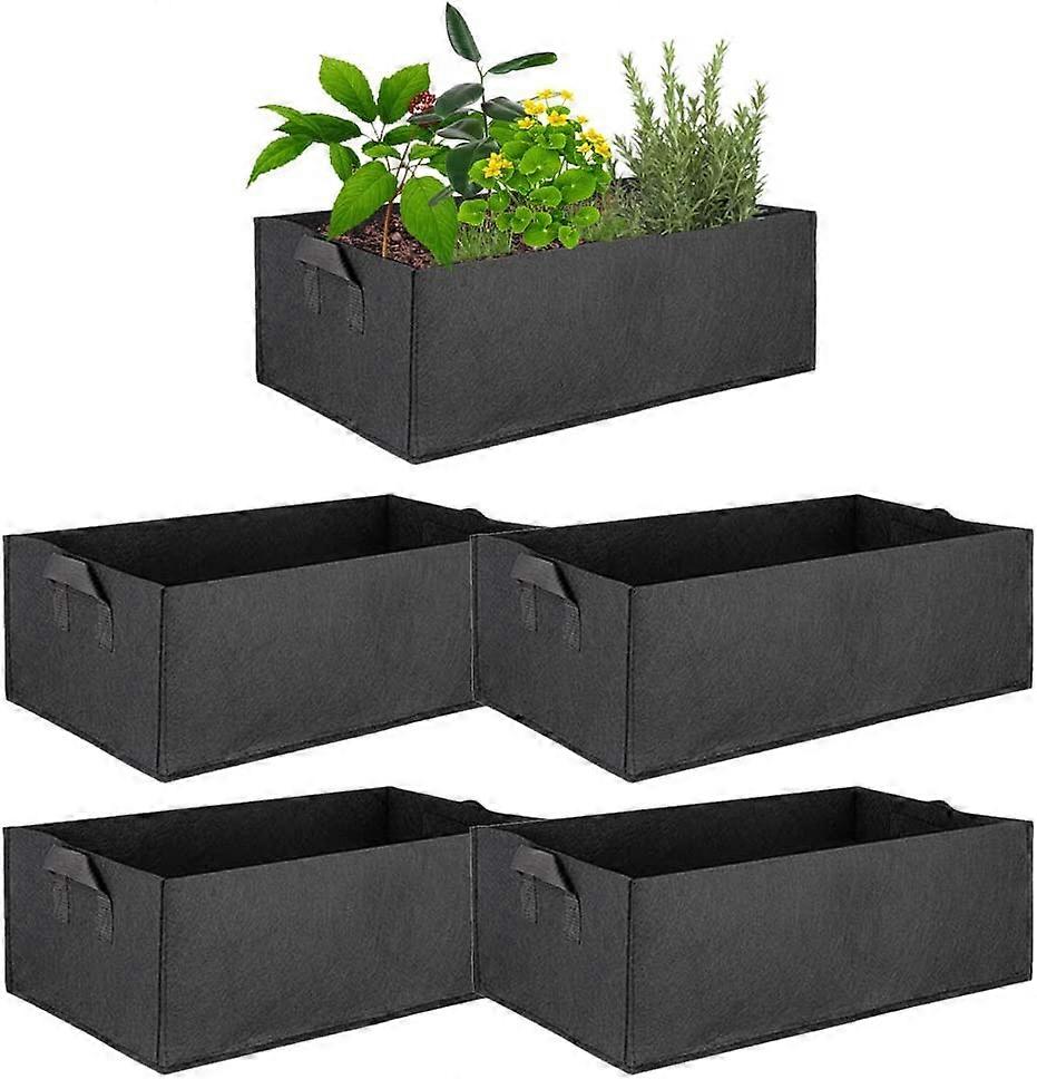 Rectangular Grow Bag with Handles 5 Pack Square Raised Planting Container Square Aeration Fabric Grow Bags for Flowers and Vegetables