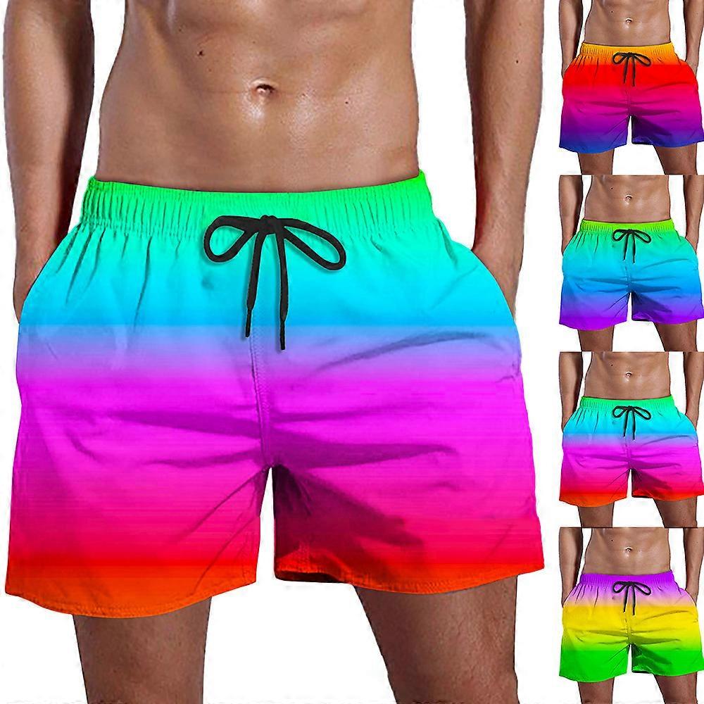 Mens Swimming Shorts Swimwear Beach Gym Casual Gradient Trunks Summer Elastic Waist Drawstring Short Pants