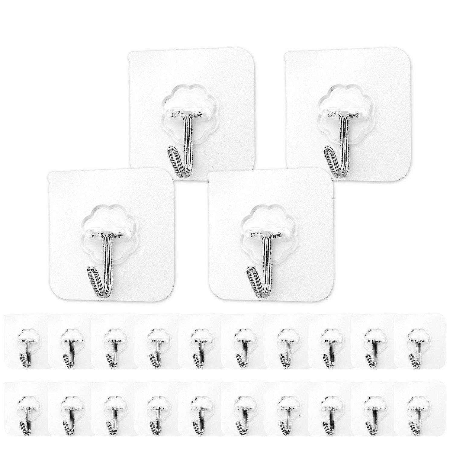 Wall Hooks - 24 Pack Transparent Reusable Seamless Self Adhesive Hooks, Waterproof And Oilproof For Kitchens, Bathroom
