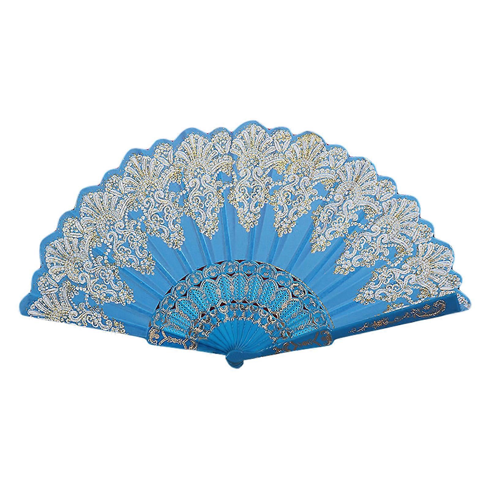 Katlanır Fan Çin Tarzı Zarif Desen Kumaş Düğün için Vintage Işıltılı El Fanı