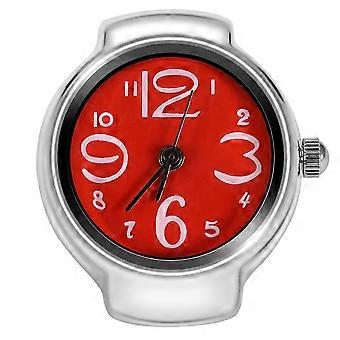 1Pc Fashionable Women Men Quartz Analog Round Finger Ring Love Watch (Red)