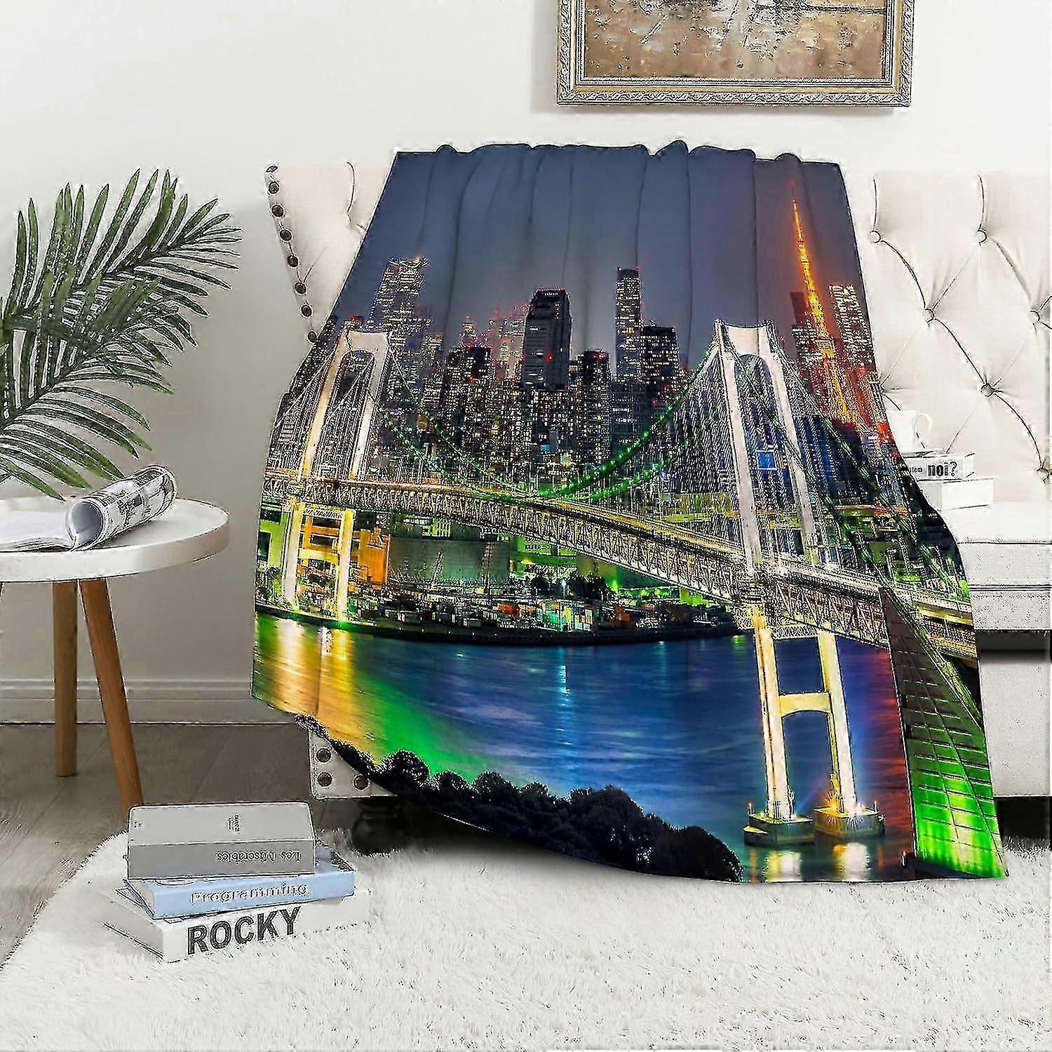 t2451 cobertor cobertor sofá horizonte de tóquio com torre de tóquio e ponte do arco-íris. Tóquio, Japão. Cobertores de flanela, mantas para sofá Fluffy Bla Blanket bn2451