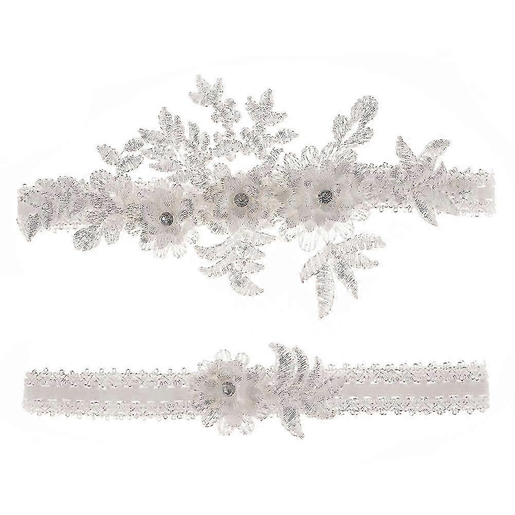 2 τεμ γαμήλιες καλτσοδέτες που δαντελώνουν νυφική καλτσοδέτα ελαστική λουλουδάτη καλτσοδέτα για τη νύφη μπλε και whi tw