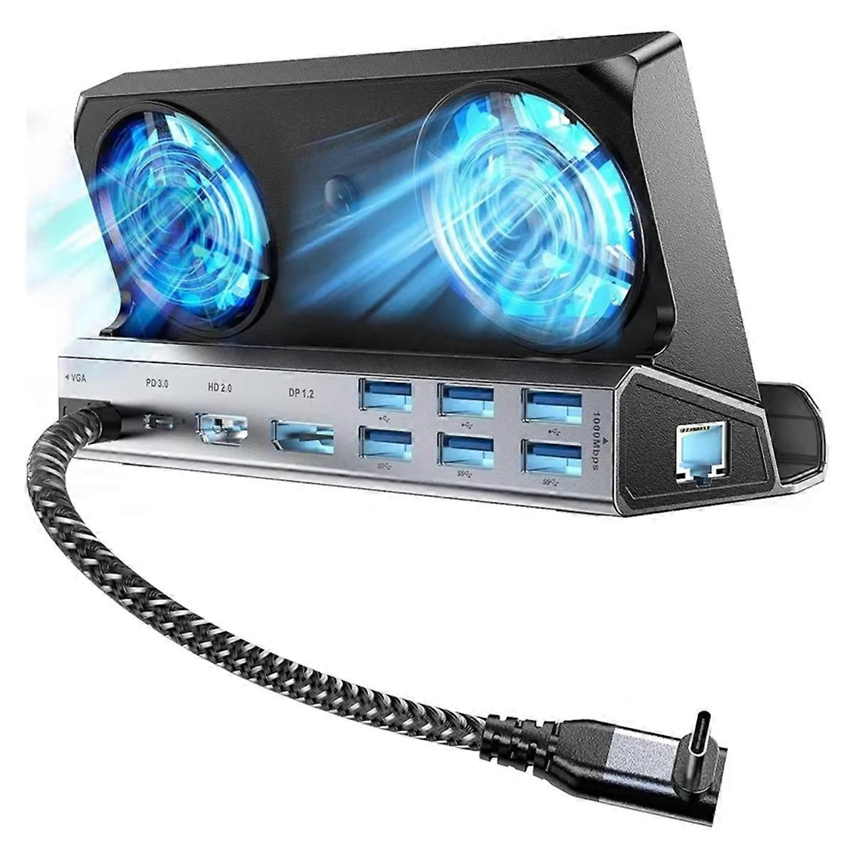 11 in 1 Docking Station with Dual Cooling Fans for ,4K 60 Hz 1080P 100W PD for Ally/Switch/Legion G