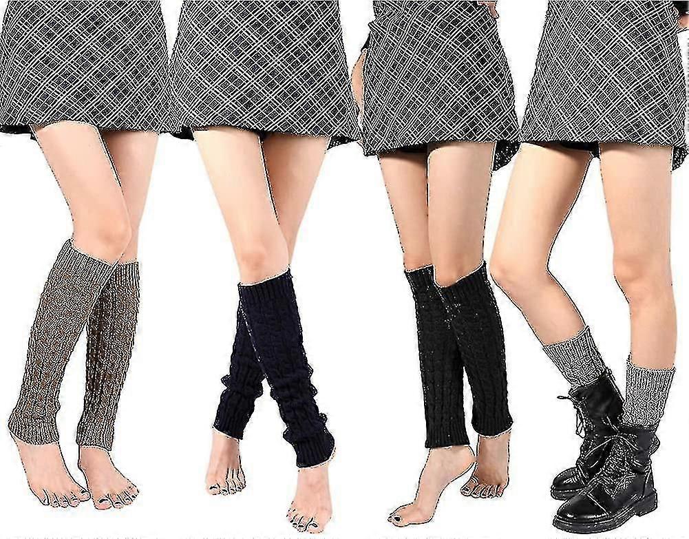 4 זוגות כבל לסרוג רגליים מחממים ליידי חורף סרוג סרוגים גרביים חותלות ארוכות