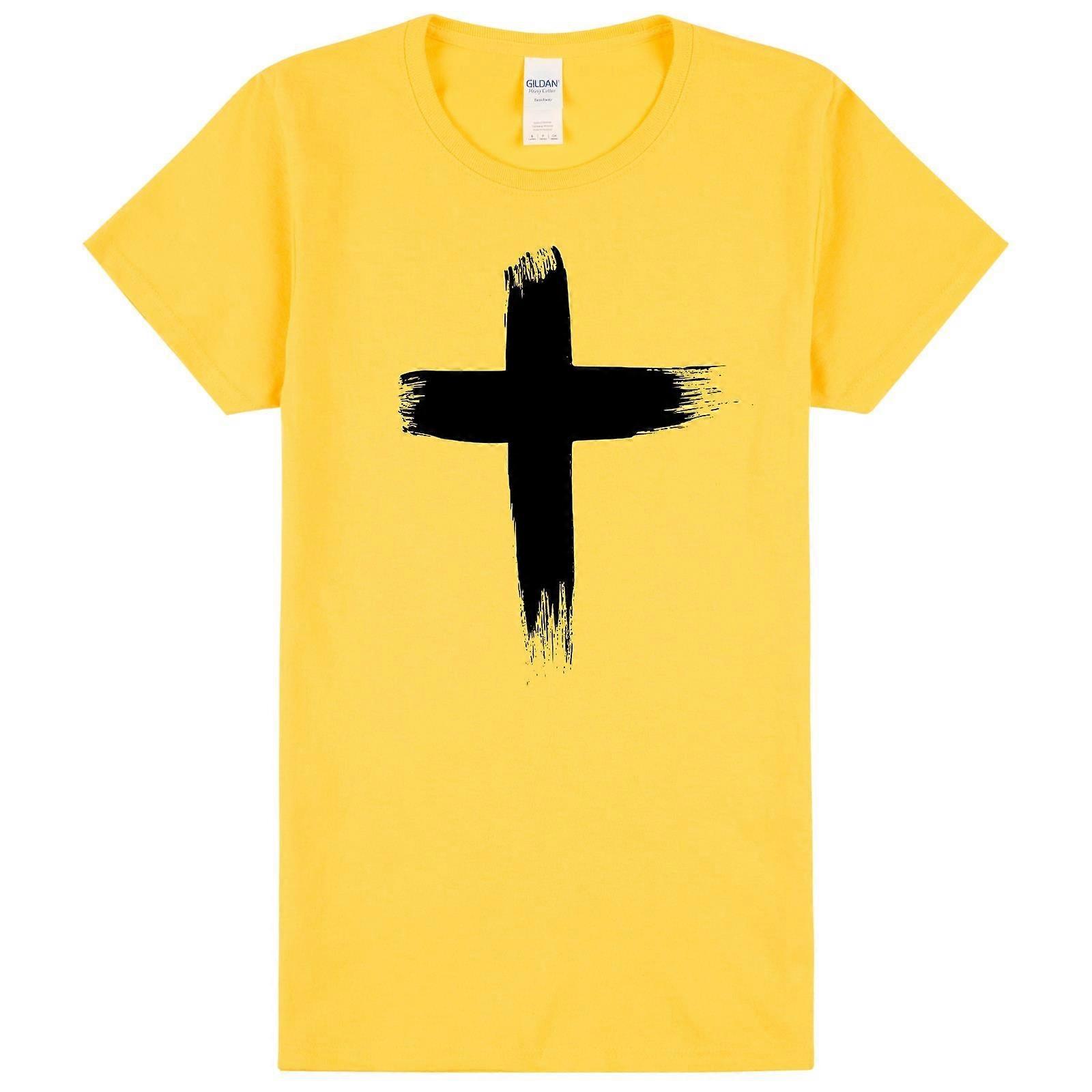 Faith Jesus Cross Christian Religion 女士女士黄色 T 恤 T 恤上衣