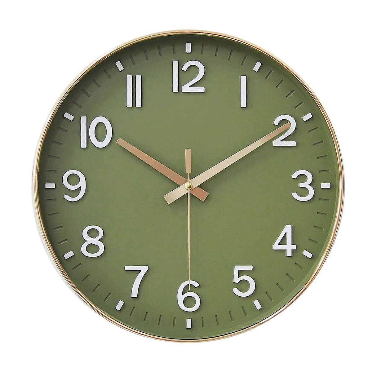12" Silent Non-Tick Wall Clock, Olive Green