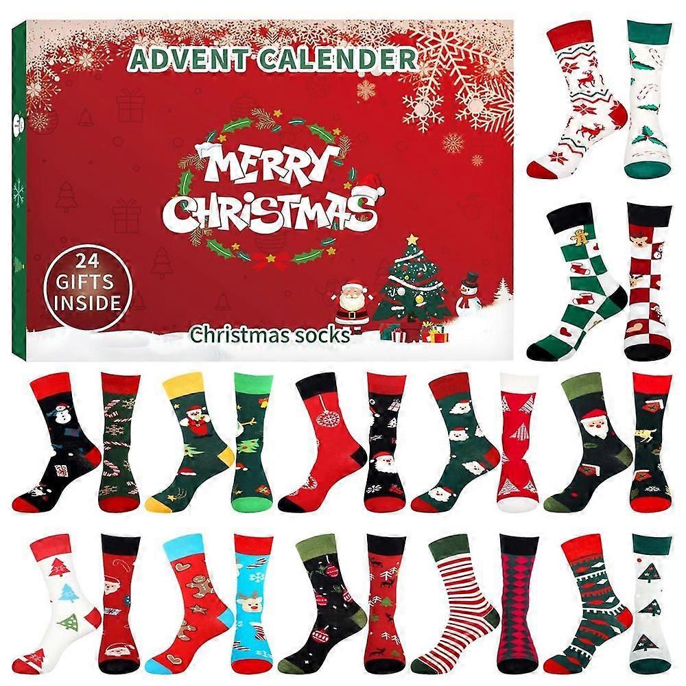 Shibingsheng 2025 Christmas Socks Advent Calendar kit 24 Days Of Cotton Socks Different Pattern For Adults Advent Box holiday Gift