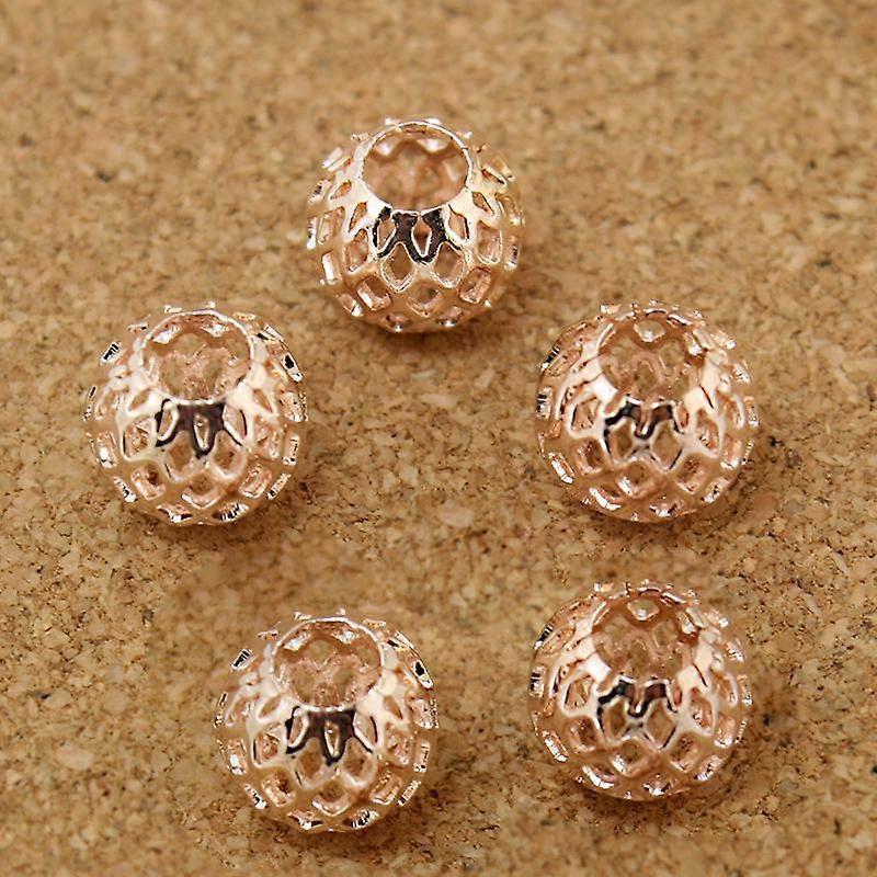 6Pcs 9*10mm Hollow Net Copper Beads Big Hole Round Beads For Jewelry Making DIY Bracelet Necklace Earring