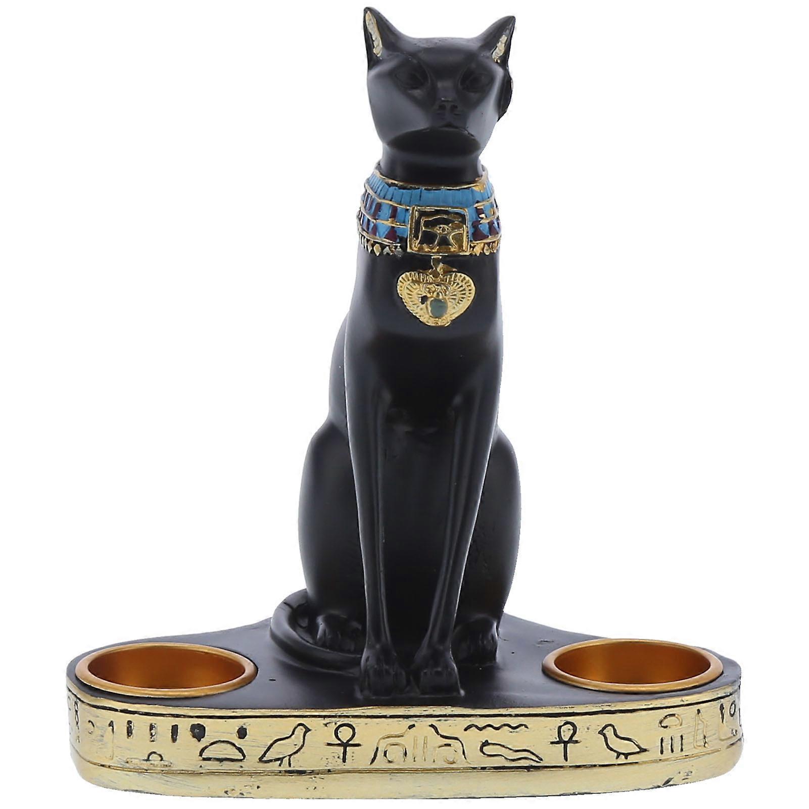 Vintage Resin Cat Statue Candlestick Candle Holder