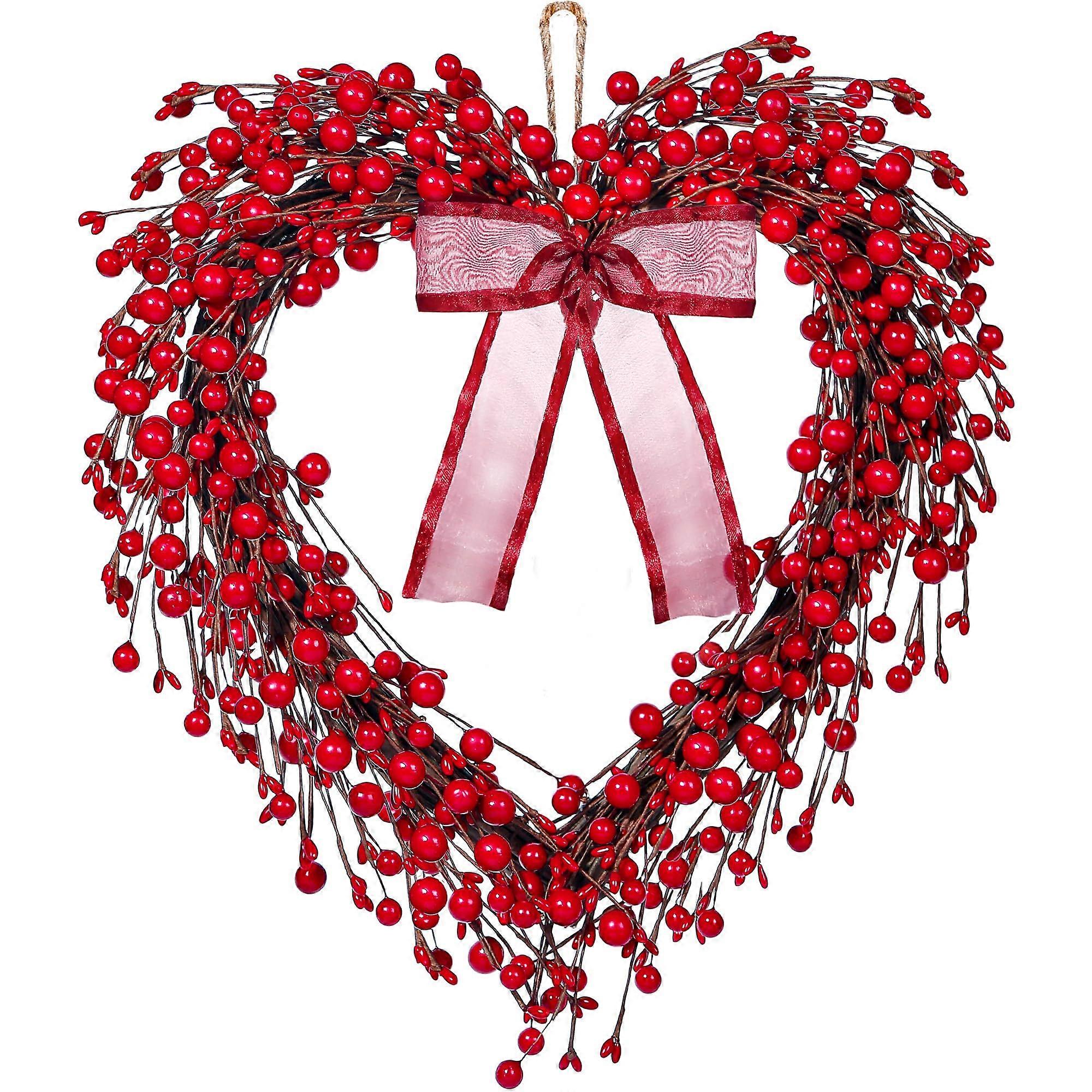 16in Valentine's Heart Wreath - Rustic Twig Decor with Silk Bow
