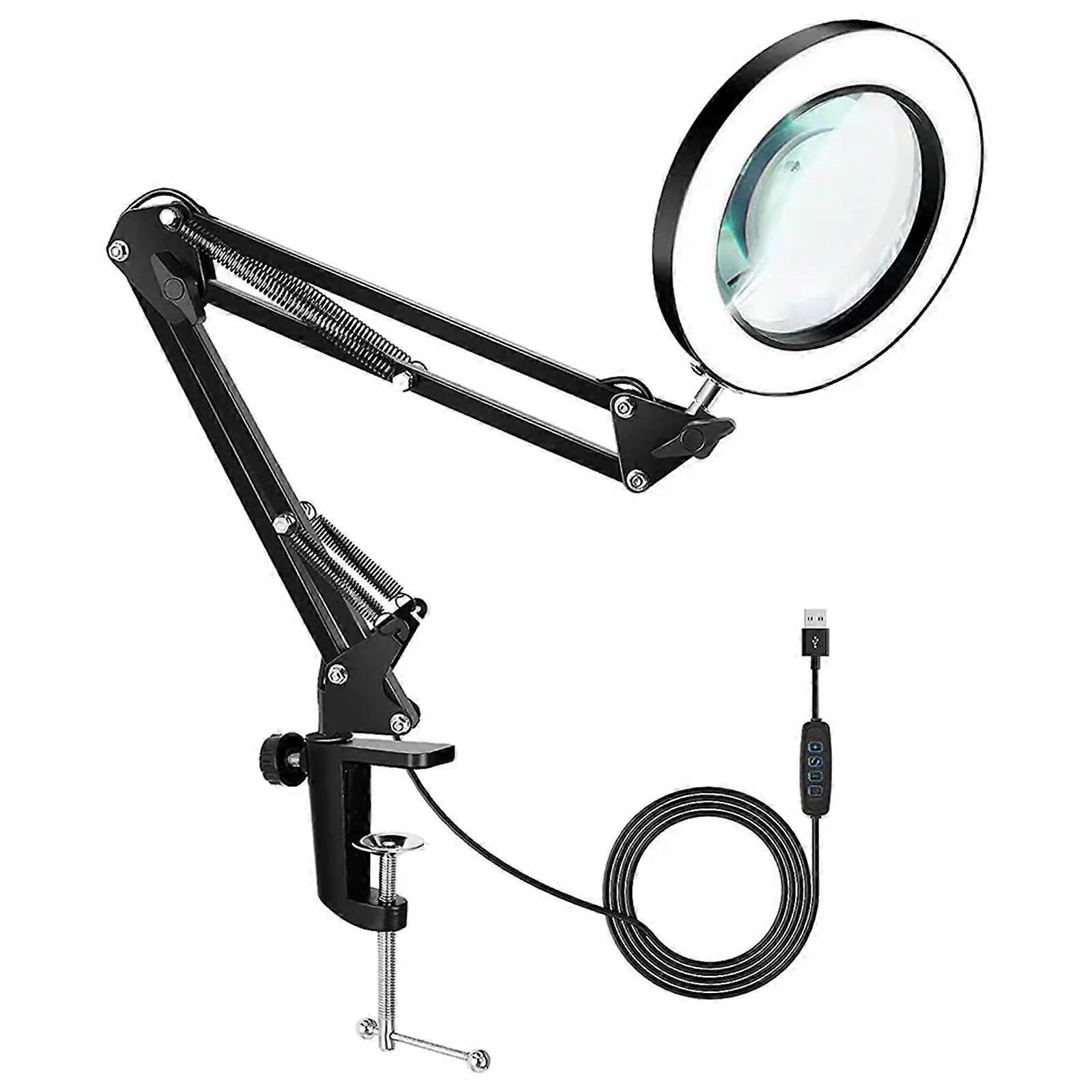Desk Lamp With Magnifier 8X Magnification, Flexible Gooseneck, 3 Color Modes, 3 Brightness Levels For Reading And Study