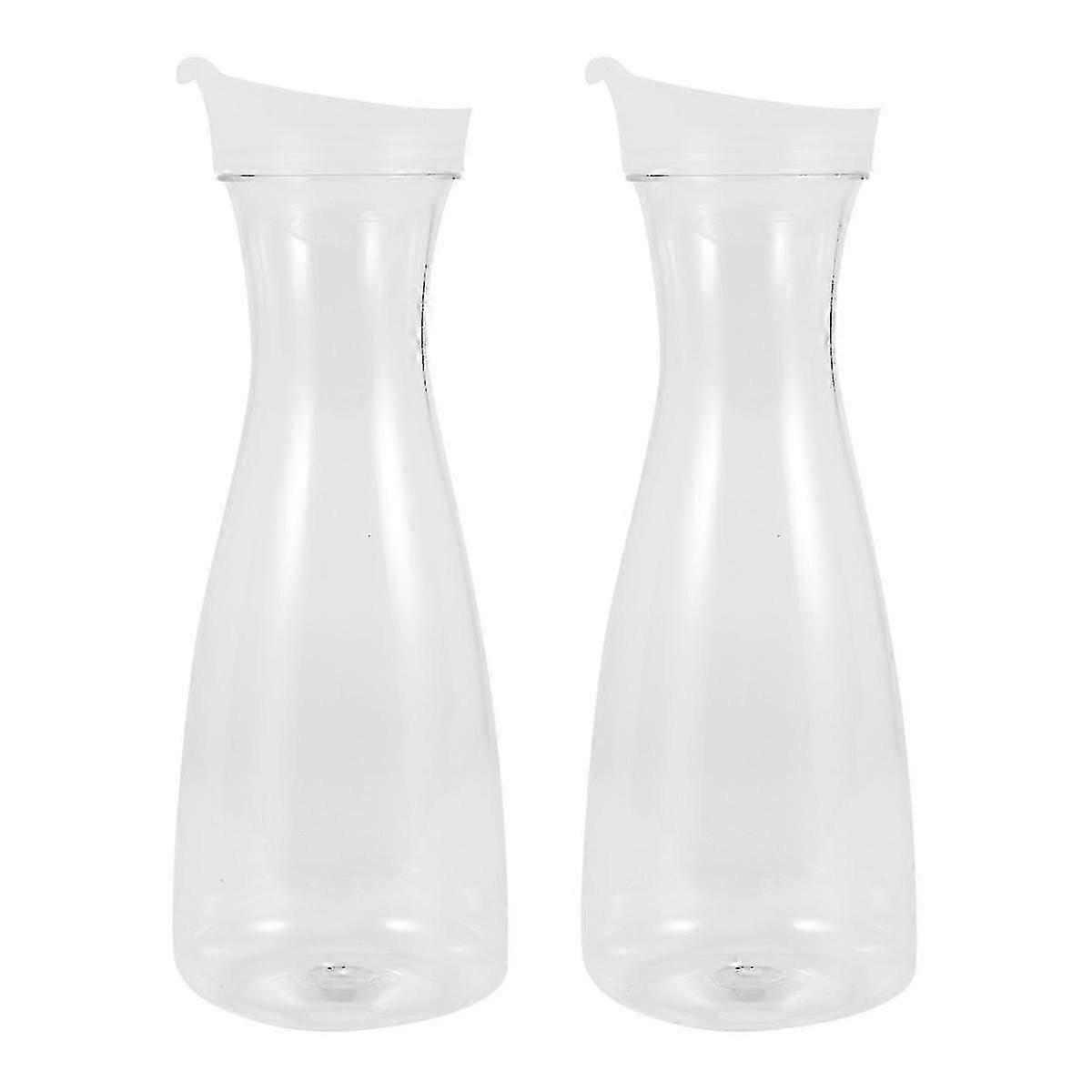 2Pcs 1L Plastic Water Carafes with White Flip Tab Lids- Food Grade & Recyclable Shatterproof Pitchers - Juice Jar