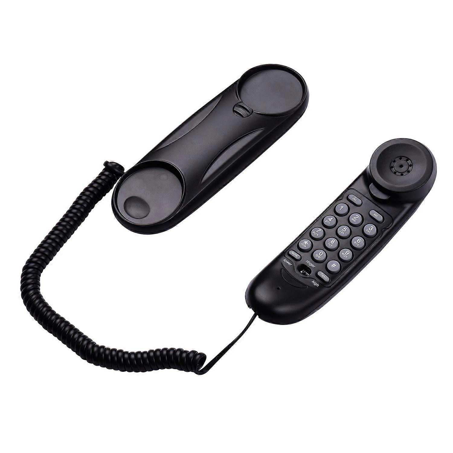 Black Mini Trimline Corded Phone Fixed Telephone Desk Landline Phone Wall Mountable with Display Cal