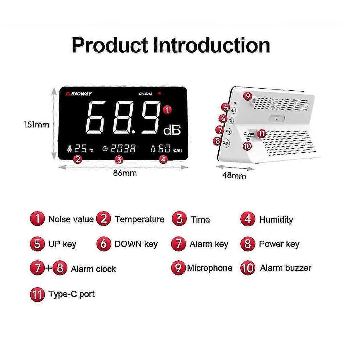 SNDWAY Multi-Function Desktop Noise Meter Decibel Meter Noise Tester Environmental Noise Volume Meter