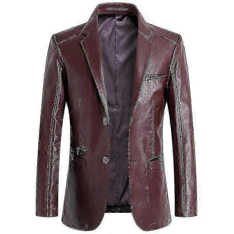 Men's Lambskin Leather Blazer with Pockets - Notched Lapel Button-Down for Business