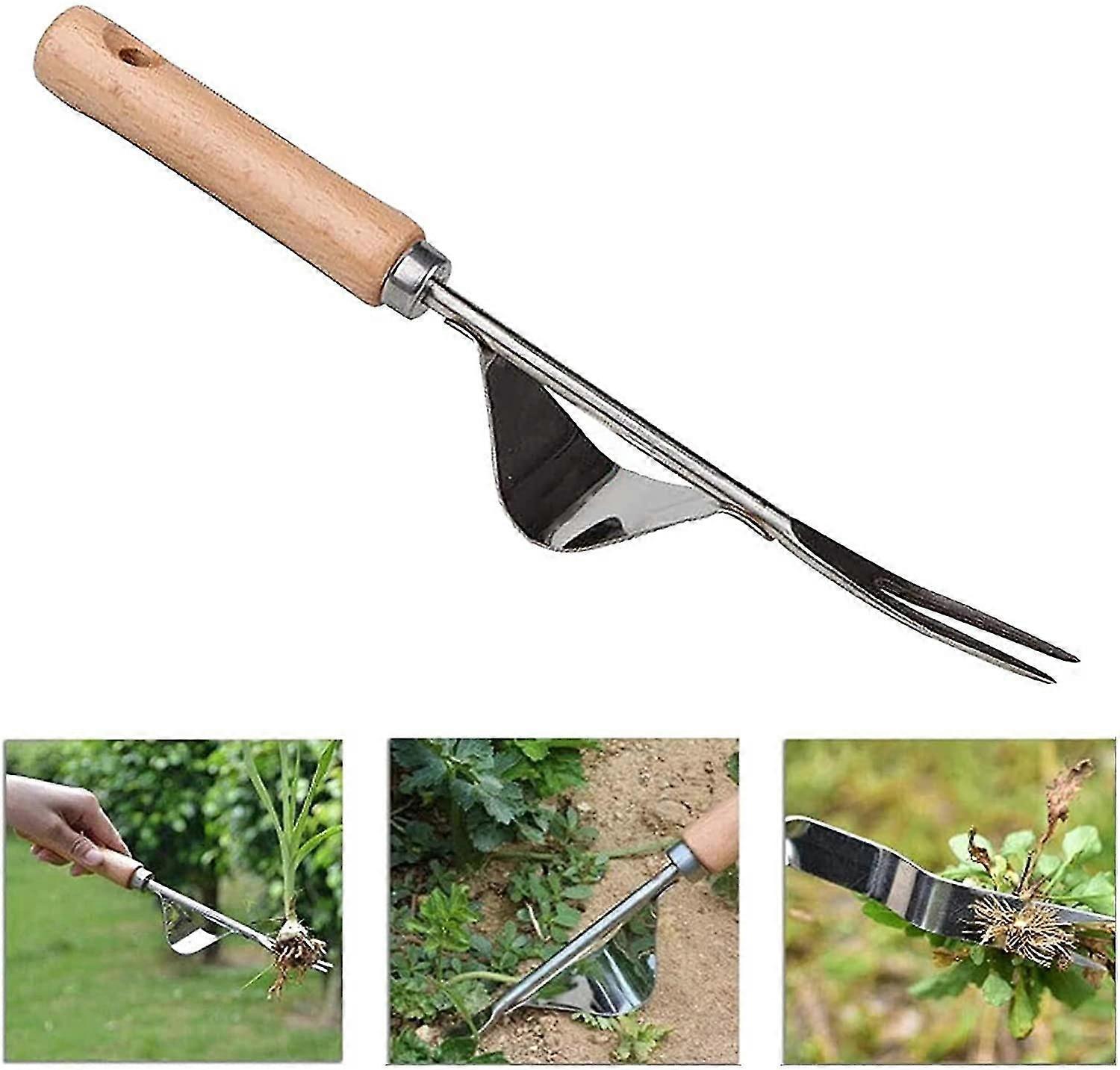Stainless Steel Hand Weeder Root Weed compatiblek Wood Handle Weed Control Tool Y-shaped Weed Extracto