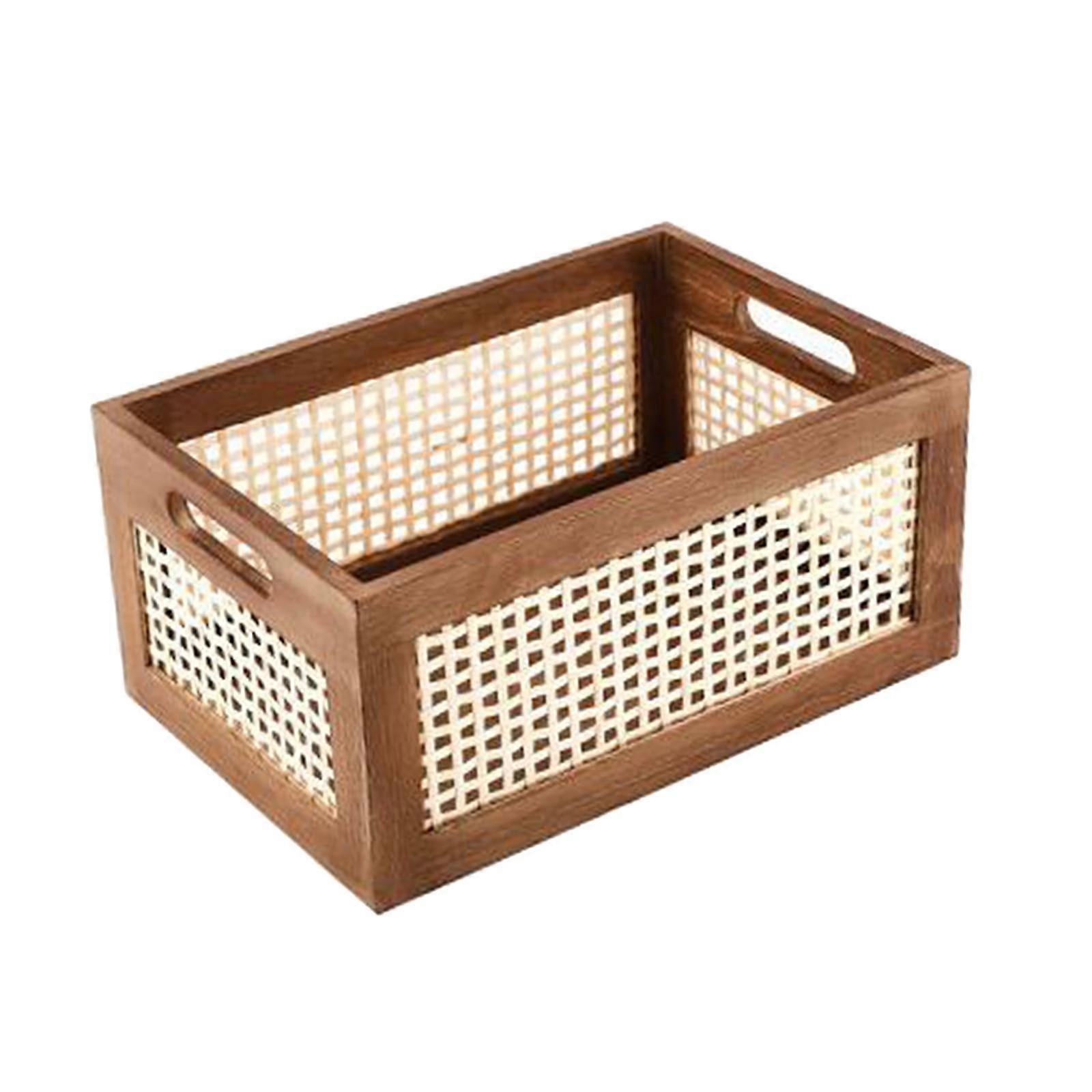 Woven , Wood Storage Crate Box, Drawer Storage Box Decorative Rustic Basket, for