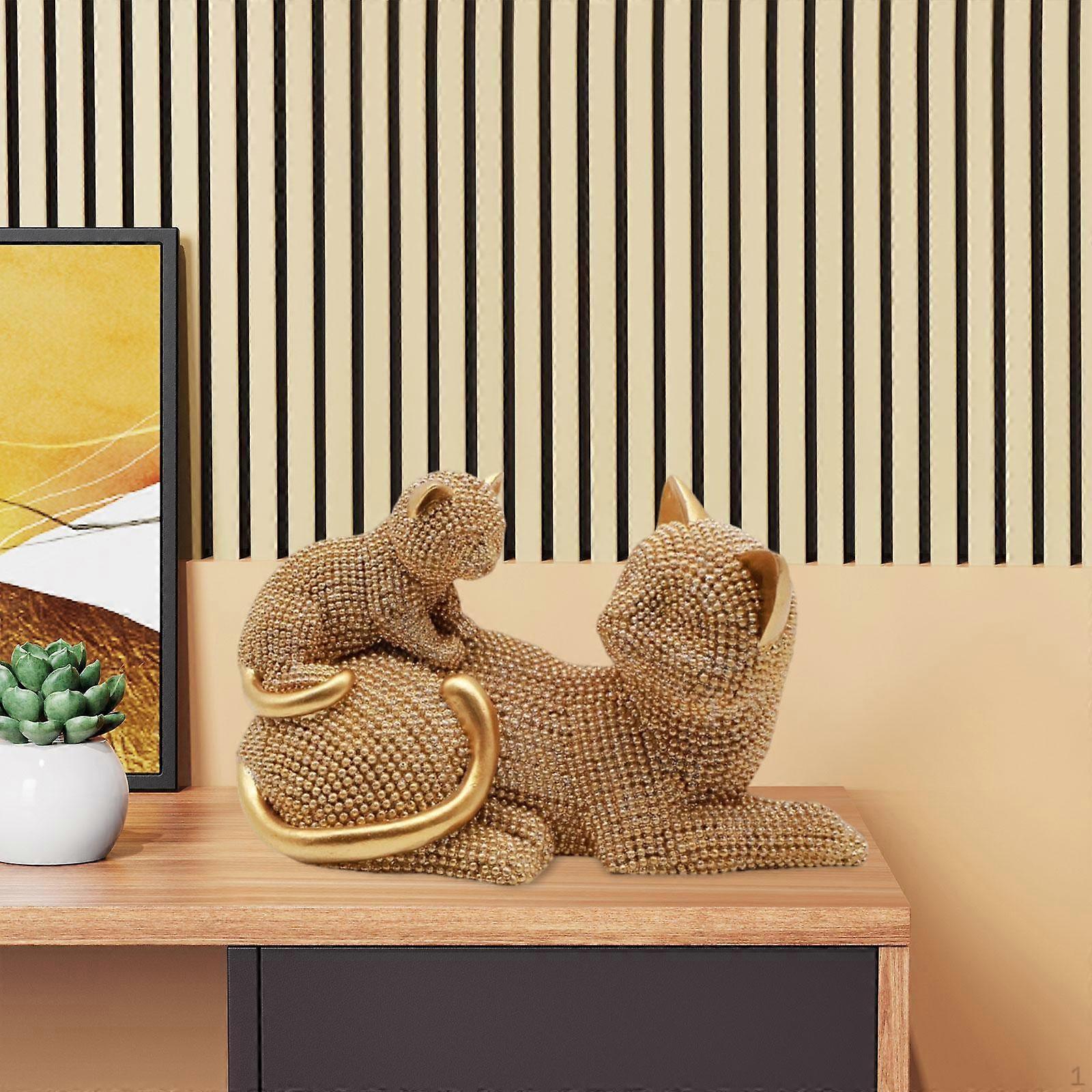 Cat Sculpture Animal Statue Collectible Decorative Figurine Desktop Ornament for Cabinet Bedroom