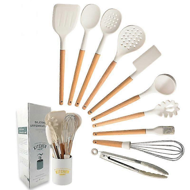 Wooden Handle Silicone Kitchenware Set 11-piece Kitchen Tool Non-stick Spatula Spoon