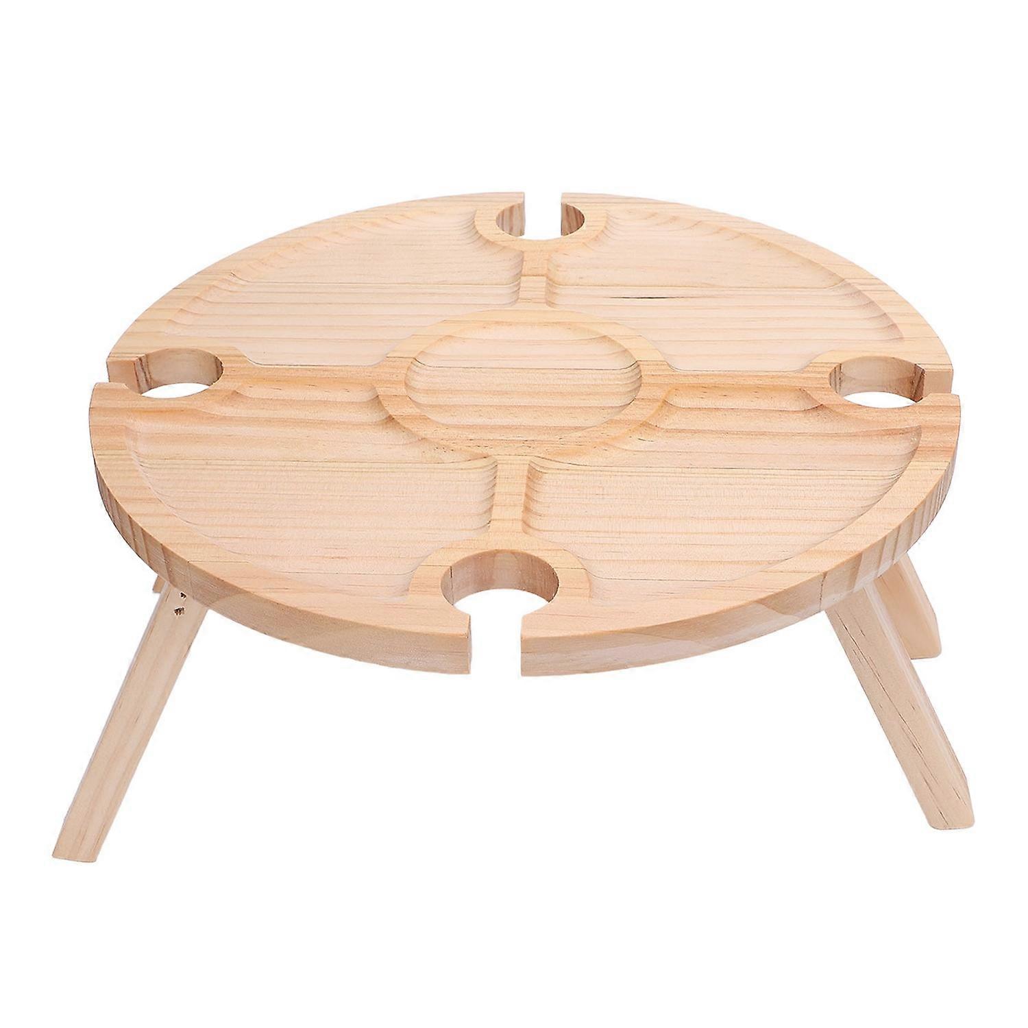 Portable Wine Picnic Table with 4 Wine Glasses Holder Lightweight Snack Tray Foldable Wine Tray for