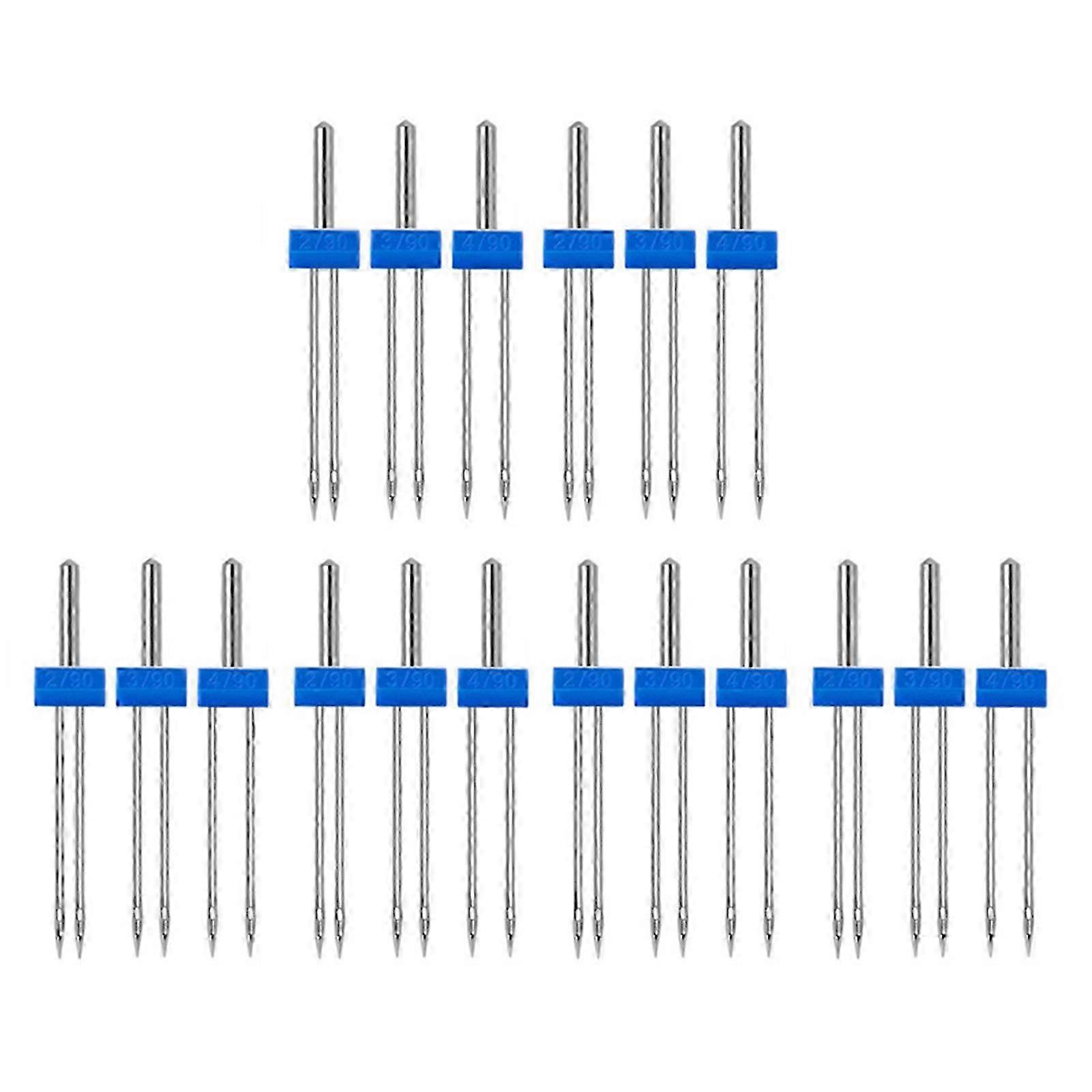 18pcs Sewing Machine Double Needle with Plastic Box Threader Simple Operation Twin Needles Set for Household